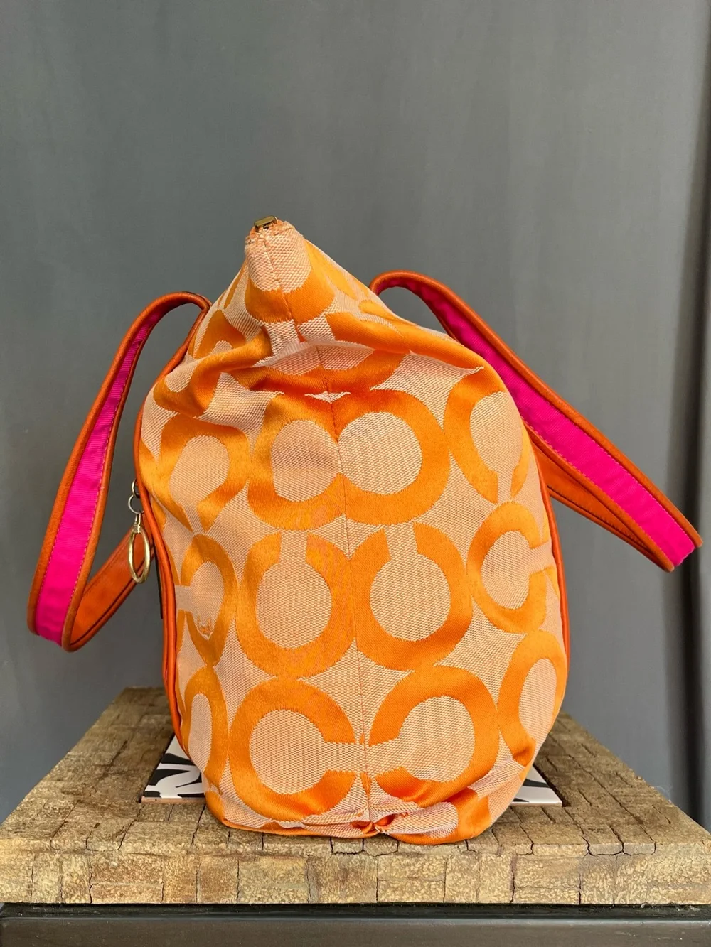 Coach Poppy Orange Pink Op Art Glam tote - Picture 8 of 12